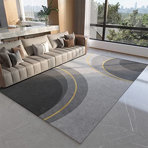 Tapis Decoration Chambre Bebe Fille Motif de Demi-Cercle géométrique incurvé Gris Jaune Deco Fille Chambre Tableau Deco Salon 180x280cm Cover