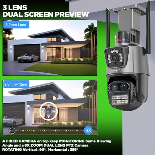 Image of Active Pixel 4mp+4mp 8X Zoom PTZ WiFi Wireless Outdoor Dual Lens CCTV Camera,Wireless Security 360,Dark Vision, Supports Upto 128 GB Micro Sd Card,Motion Detection,Siren Alarm,Alexa - A2