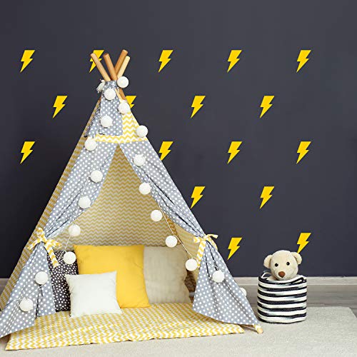 Set Of 35 Vinyl Wall Art Decal - Lightning Bolt Pattern - From 4" X 2.5" Each - Trendy Adhesive Sticker Geometric Design For Kids Room Nursery Playroom Bedroom Bathroom Classroom Decor (Yellow) #TOP18