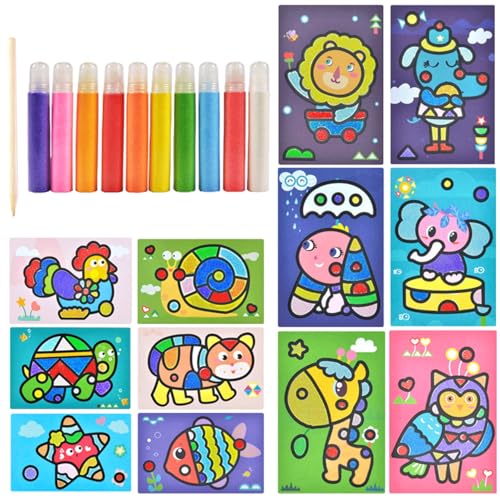 Canollo Sandbilder Kinder Set, mit 10 Flaschen Farbsand 12 Blatt Sandkunst-Malkarten, Bastelset Kinder ab 6 Jahre, Sandbild Basteln Mädchen 8 Jahre, Sandbilder Set für Selbermachen von Design-Kritzeln