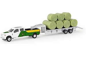 John Deere 1/64 Pickup with Trailer & Bales Toy