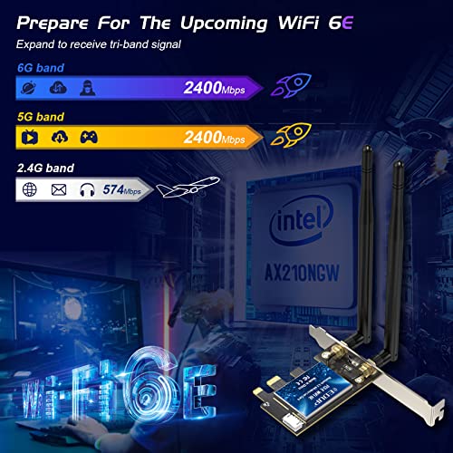 EDUP PCIe WiFi 6E Card Bluetooth 5.2 AX 5400 Mbps AX210 Tri-Band 6Ghz/5.8GHz/2.4GHz PCI-E Wireless WiFi Network Adapter Card for Desktop PC Windows10/11 64-bit - Image 5