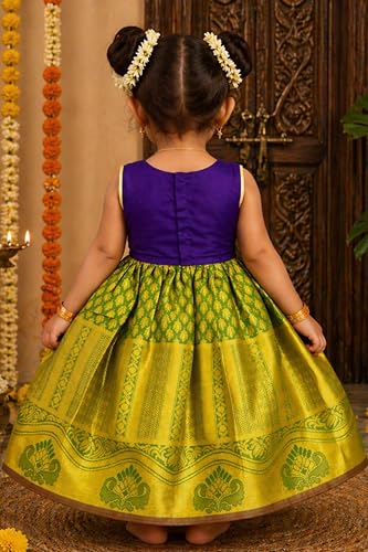 Image of TotzTouch Baby Girl Ethnic Wear Dress | Traditional South Indian Pattu Langa for Girls