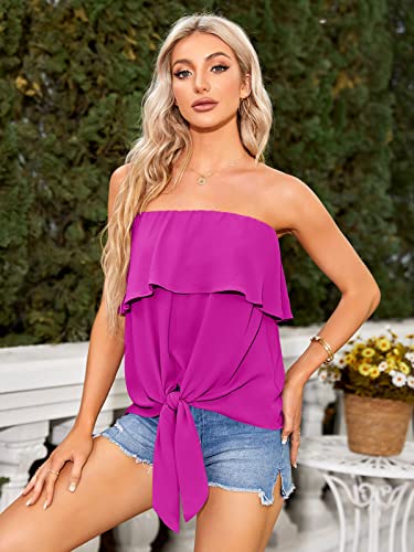 Image of Inorin Womens Ruffles Tie Front Blouse Chiffon Strapless Tiered Tube Tops Shirts