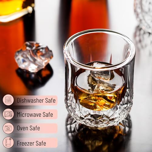 BTaT- Double Wall Whiskey Glasses, Set of 4, Bourbon, Cocktail, Scotch, Old Fashioned, Rocks, Crystal, Vodka, Drinking - Thumbnail 5