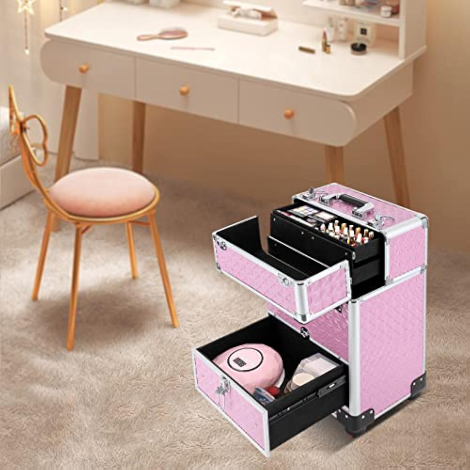 Professional Aluminum Trolley Makeup Train Case