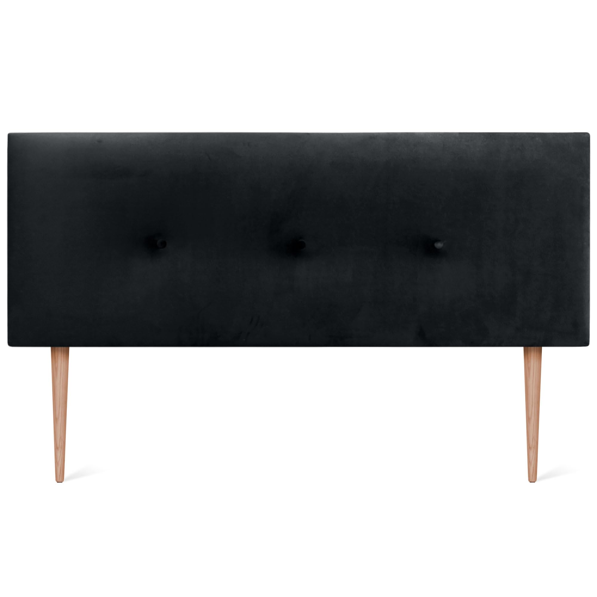 DHOME Cabecero de Terciopelo Liso con Botones y Patas Alta Gama Moderno Cabezal Tapizado Cama Lujo Dormitorio Acolchado (Negro, 150cm)