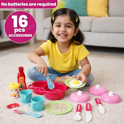 Image of Zest 4 Toyz Kitchen Set for Girls with Trolley Suitcase Kitchen Playset for Girls Kitchen Cooking Suitcase Cooking Toy Pretend Play Toys for Kids - Pink (16 Pcs)