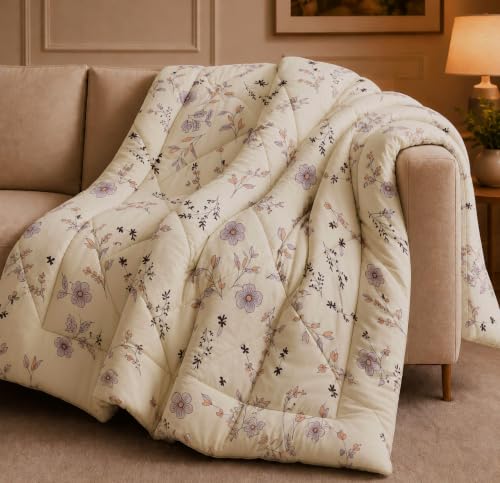 Image of HOMEKART 220 GSM Reversible Microfiber AC Comforter /Duvets for Mild Winter | All Season Single Size 3 Layered Quilted Blanket for Single Bed (230 cm x 150 cm,Off White)