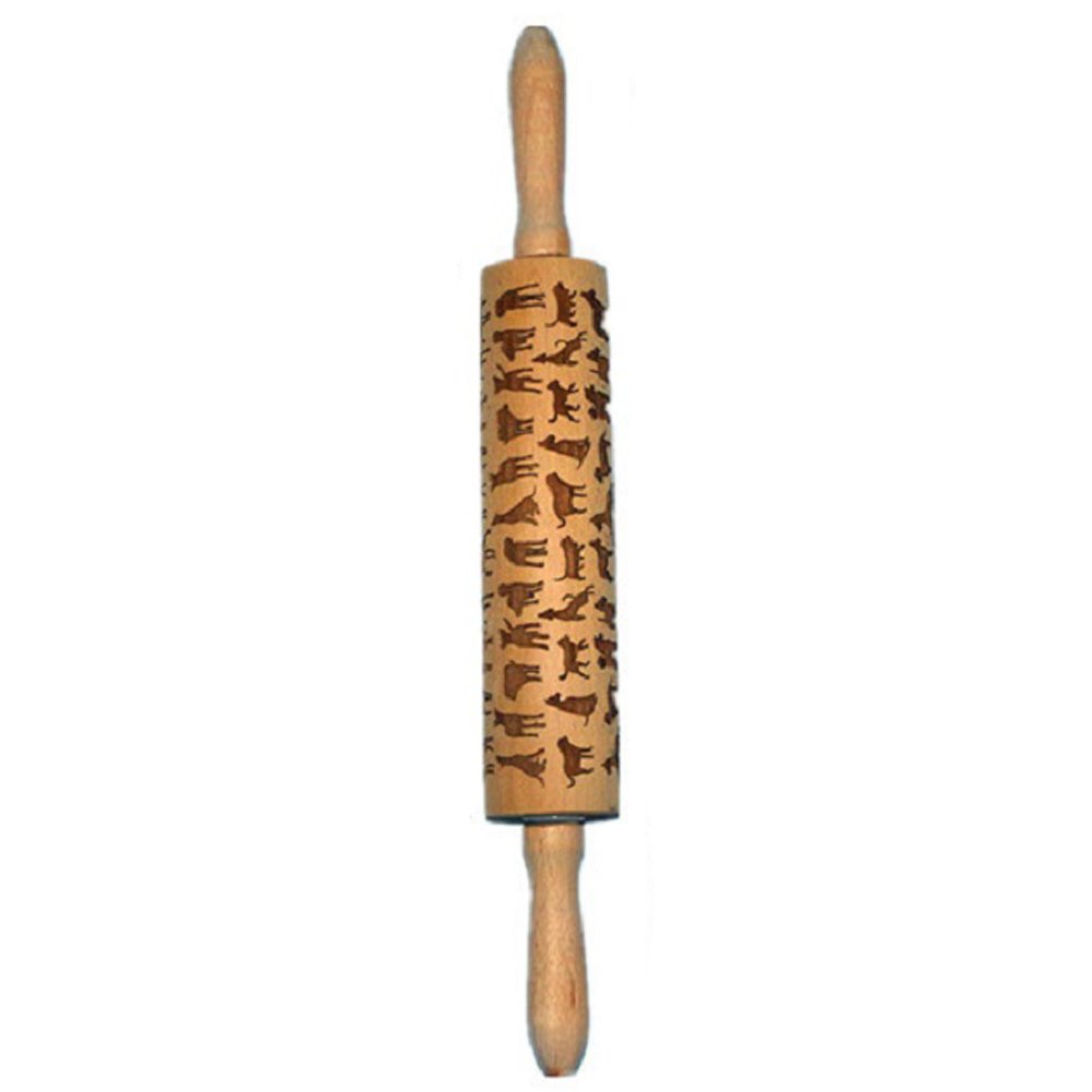 Da Jia Premium Quality Laser Engraved Wooden Embossing Rolling Pin with Pattern for Embossed Cookies (Dog)
