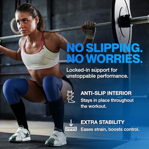 Image of Modvel 7mm Neoprene Knee Sleeves for Men & Women Weightlifting & Powerlifting - Compression Knee Sleeve Support for Squats, Gym, Training - USPA, IPL Approved - Small Blue (Pair)