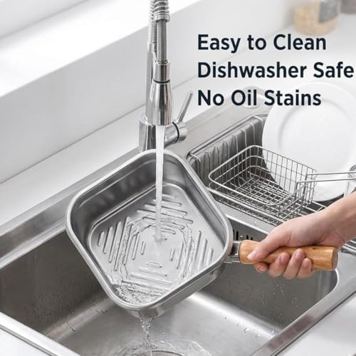 Image of Stainless Steel Deep Fryer Pot with Basket Wooden Handle Small Oil Frying Pan for French Fries Chicken Fish Shrimp Induction Gas Compatible Kitchen Fry Pot with Strainer Basket