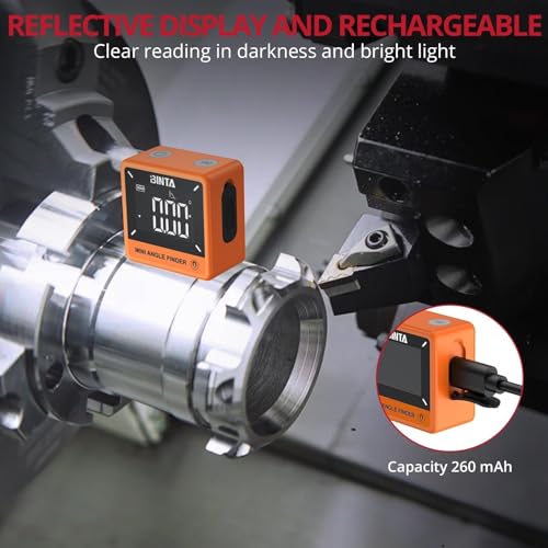 Image of BINTA Digital Angle Finder Magnetic, Rechargeble IP54 Waterproof Dustproof Small Digital Angle Gauge Inclinometer, Portable Backlight Measuring Tool for Woodworking Construction Machinery DIY Orange