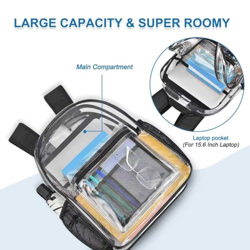 Image of Busiuw Clear Backpack Heavy Duty PVC Transparent Backpack with Reinforced Strap See Through Large Capacity Multiple Pockets Bookbag for College Workplace Security Travel Festival