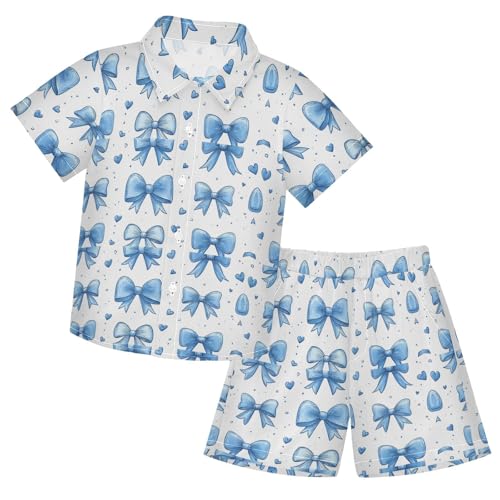 Boccsty Blue Bows Hearts Boy Summer Shorts Sets Hawaiian Toddler Boys T-Shirt & Pants 2 Pcs 3T