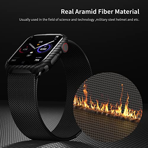 Memumi Ultra Thin For Apple Watch Series 8 Series 7 Carbon Fiber Case 45Mm, Military-Grade Protection Anti-Scratch Sturdy Durable Aramid Fiber Cover For Iwatch Series 8 Protective Case Black 600D #TOP1