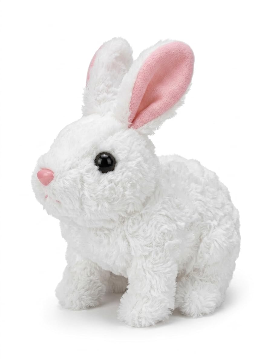 interactive plush walking bunny rabbit toy with sounds | walks, hops & squeaks, swinging ears & nose, ultra soft plush fur, aa battery operated, kids playtime toy