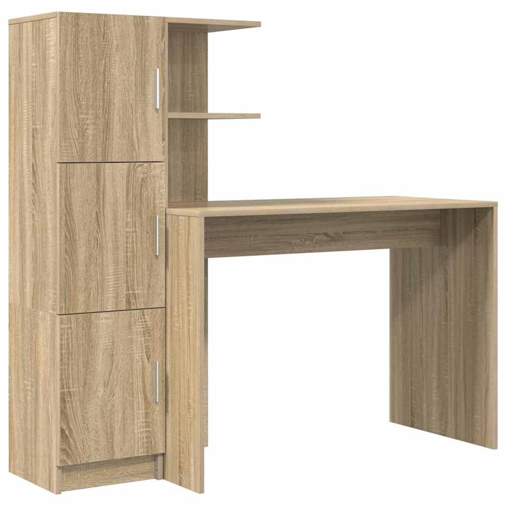 Set da gaming da scrivania in rovere Sonoma, 133,5 x 50 x 124 cm, con piano superiore, moderno tavolo per computer con 3 ante a cerniera, robusto e durevole, per casa, ufficio, camera dei