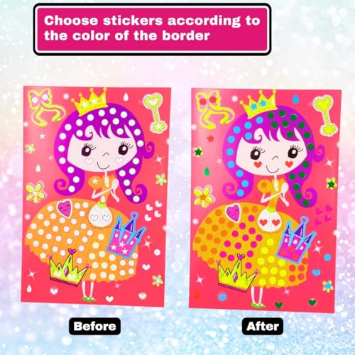 Image of PLUSPOINT Dot Sticker Art Kit for Kids, 6 Cartoon Cardboard Boards & 6 Color Sticker Sheets, DIY Mosaic Sticker Craft Activity Set, Fine Motor Skills Learning Toy, Birthday Gift for Kids Age 3+ Years
