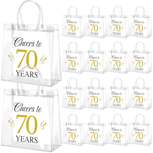 Resholder 24 Pcs Cheers to 70 Years Clear PVC Gift Bags,70th Party Favor