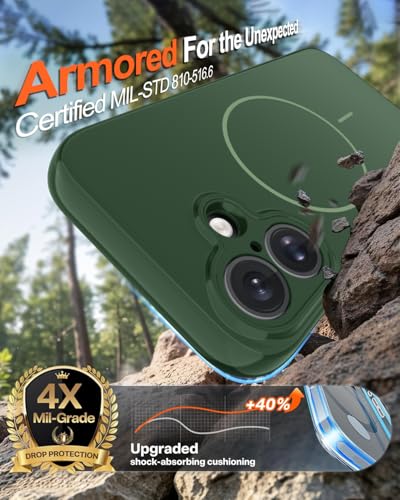 Image of Magnetic for iPhone 16 Plus Case,Shockproof Matte Cover,Dark Green | with Screen Protector,Compatible with MagSafe,Military Grade Drop Protection,Full Camera Protection,Non-Slip Design Case