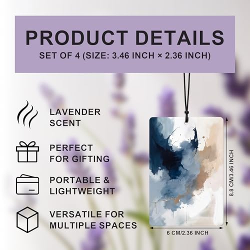Image of Modern Abstract Abstract Car Air Freshener 4 Pcs, Boho Minimalist Blue White and Brown Hanging Air Freshener for Cars Closet Drawer Books, Girly Car Accessories Mirror Decor for Women