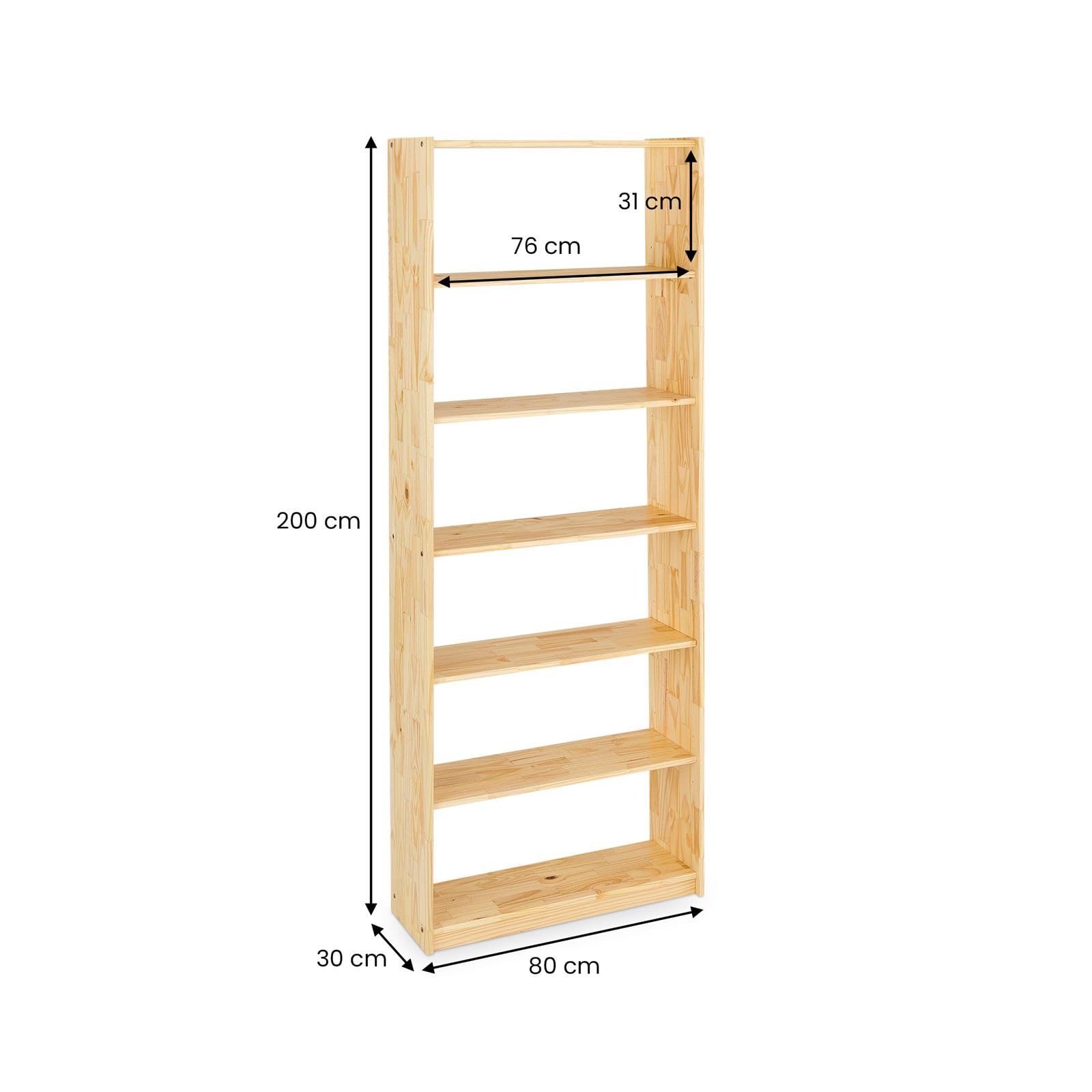 IDIMEX Standregal mit 7 Böden, praktisches Bücherregal aus massiver Kiefer in Natur, Schlichtes Büroregal aus Massivholz