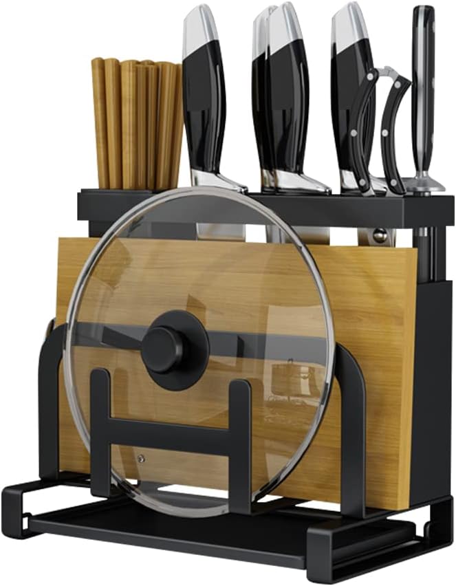 Solerconm Knife Holder, Solerconm Cutting Board Storage Rack Kitchen Utensil Holder Organizer Kitchen Countertop Storage, Knife Storage, Chopping Board Holder (Black)