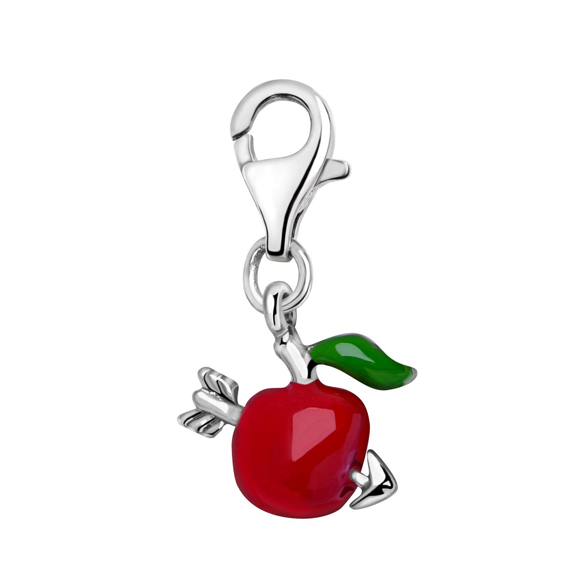 Quiges Red and Green Enamel 3D Apple with Arrow Clip On Charm Pendant Silver Plated Women's Jewellery