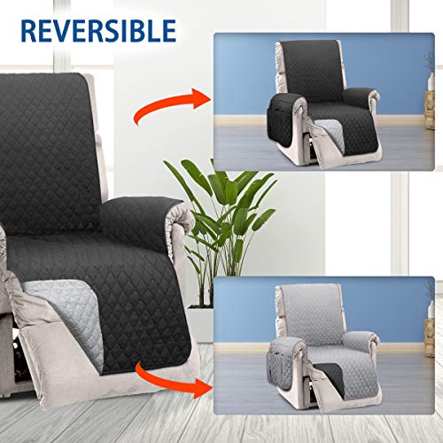 Honest Reversible Recliner Slipcover, Water Resistant Recliner Chair Cover With Side Pockets,Washable Recliner Protector Cover With Elastic Straps For Pets Kids Children Dog(23In,Dark Grey&Grey) #TOP2
