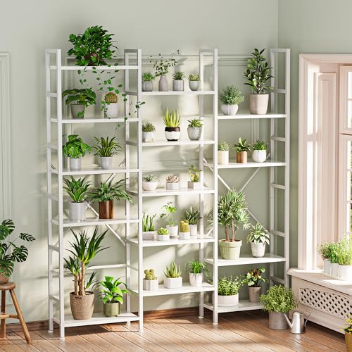 Image of SUPERJARE Triple Bookshelf, Bookcase with 17 Open Display Shelves, Wide Book Shelf Book Case for Home & Office, 6 Tier, White