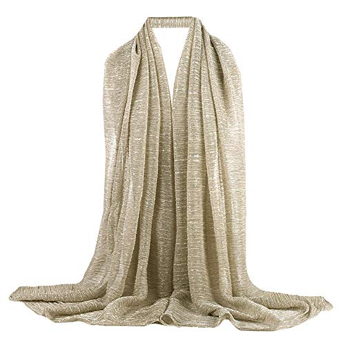 YAOSEN Women Solid Shimmer Hijab Muslim Head Wrap Long Scarf (Shimmer-Apricot)