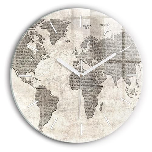 Horloge moderne en verre Wallfluent pour salon avec carte du monde - 2