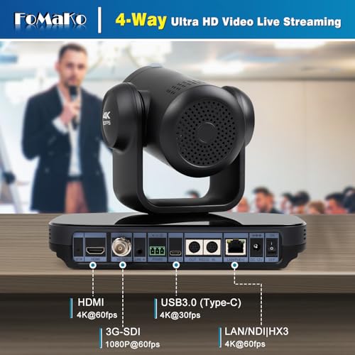 Image of FoMaKo 4K 60fps 20X Optical PTZ Camera, AI Auto-Tracking with Auto Frame, 1 /1.8 inch CMOS 8.42MP UHD, HDMI 3G-SDI USB3.0 LAN(PoE+) IP for Large Venue Broadcast Education (NDI Upgradeable) K820