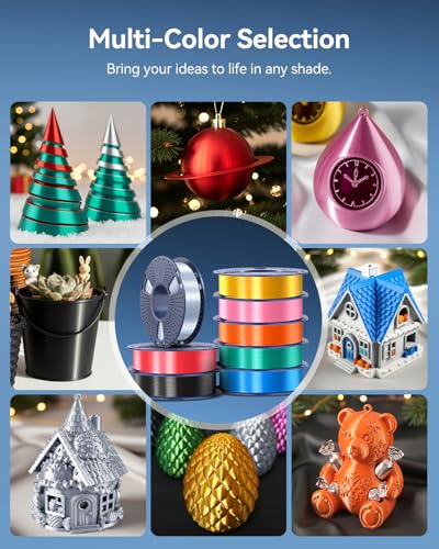Image of JAYO Silk PLA Filament Bundle 1.75mm, Silk 3D Printer Filament Bundle Multicolor, Individually Vacuum Packed, 8 Pack, Shiny Silk 2KG in Total, Light Gold+Silver+Black+Blue+Red+Green+Orange+Pink