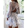 Dokotoo-Womens-Spring-Summer-Deep-V-Neck-Ruffle-Long-Sleeve-Floral-Print-Mini-Dress Dokotoo Womens Sun Casual V Neckline Long Sleeve Open Back Floral Print Mini Dress Bohemian Fashion Skater A Line Ruffle Hem Beach Dresses White Medium