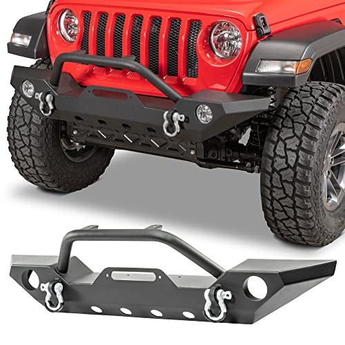TACTIK HD Offroad Front Bumper with Grille Guard Hoop Kit - Fits Jeep Wrangler JL, JLU & Gladiator JT 2018-2022 - Includes Winch Mount Plate & D-Ring Pair - Fog Light Provisions, Jeep Gladiator Bumper