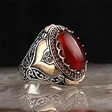 Piedra preciosa de ágata LiuliuBull 2022 Personalidad Europea Y Estadounidense Retro Anillo De Dos Colores Ring Trade Extranjero Joyería De Anillo De Ágata Roja (Color : G, Ring_Size : 13)