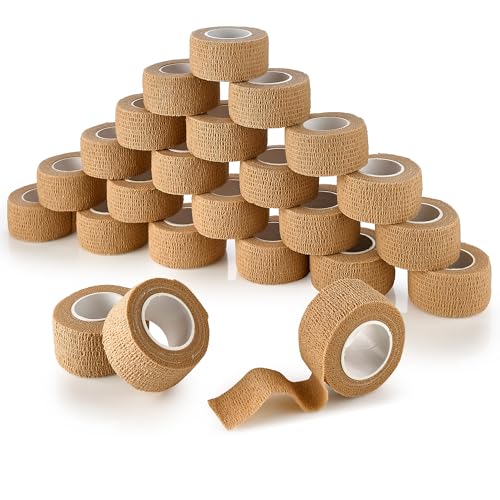 MEDca Self Adherent Cohesive Wrap Bandages 1 Inch X 5 Yards 24 Count with Strong Elastic First Aid Tape for Sprain Swelling and Soreness on Wrist and Ankle (Skin Color)