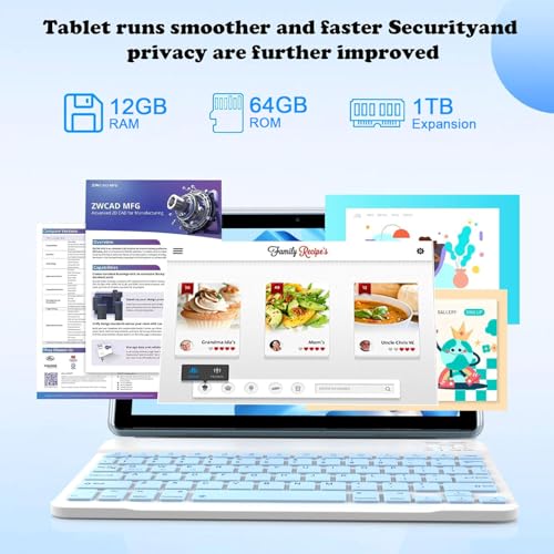 Image of IWEGGO - Android 14 tablet, 10 inch, 8GB RAM+64GB ROM+1TB expandable, 1.8GHz quad-core processor, 2 in 1 tablets with keyboard case and stylus pen, 5G Wifi6, camera