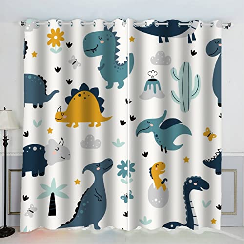 Aolity Rideaux Occultants Enfant Dinosaures Animaux Kawaii Rideau de Fenêtre Moderne Simplicité pour Chambre Rideaux Chambre Enfant 2 Panneaux Rideaux Acoustiques 70x160 cm LxH Color