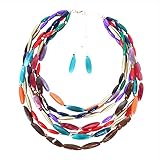 Conjunto de gargantilla de resina de cristal de múltiples capas para mujer y aretes de gota a...