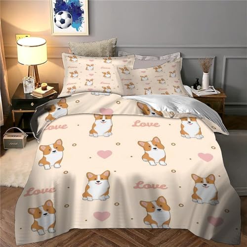 Housse de couette Corgi 3D microfibre hypoallergénique ultra douce parure de lit 1 place