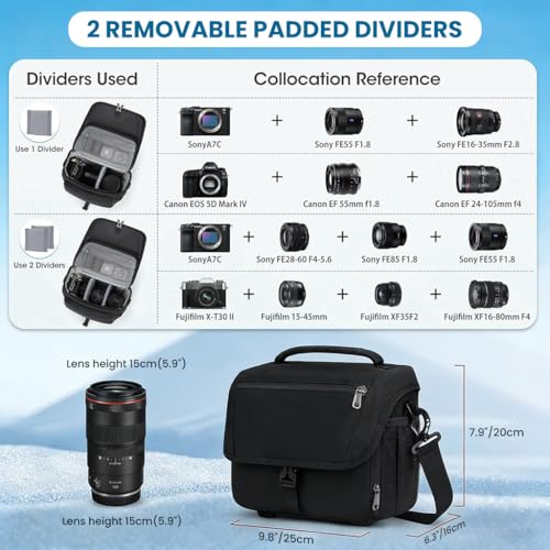 Image of ZORBES Travel Camera Bag Organizer Bag Multi-Compartment and Pockets, Waterproof Polyester Bag with Handle & Shoulder Strap, Universal Camera Storage Bag for DSLR /SLR /Mirrorless Camera, 25x16x20cm