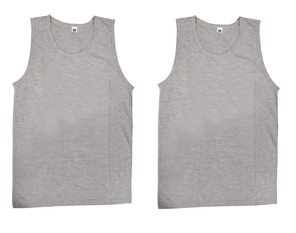 hivata Gym Vest for Men & Boys Sports Running Cotton Sleeveless Vest/Baniyan Modern Fit Solid Inner wear in Grey Color (Pack of 2) (XX-Large)-picture-25