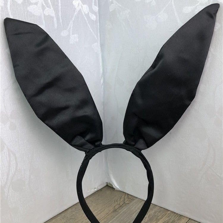 Miniatura 2 de Diadema con orejas de conejo, diadema de orejas de conejo de Pascua para fiesta, cosplay, accesorio de disfraz de orejas de conejo (negro)