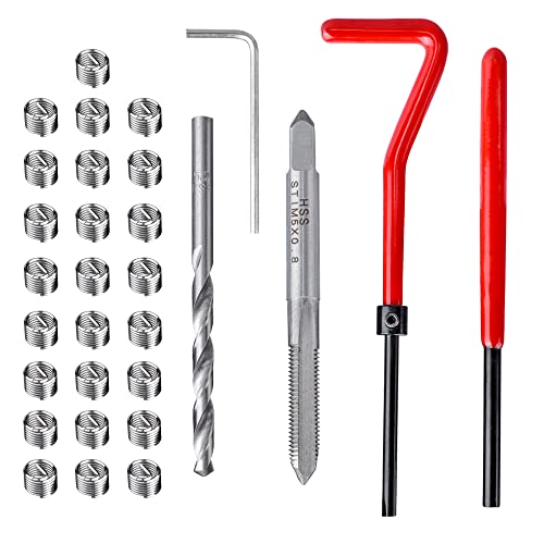 Mesee 30Pcs Outils de Réparation de Filetage M5 Ensemble Réparation Filetage avec Foret Hélicoïdal Taraud Clé Inserts Filetés en Acier Inoxydable pour...