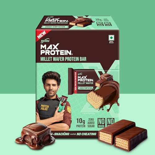 Image of RiteBite Max Protein Choco Temptation 10g Protein Millet Wafer Bars (Pack of 6), No Maida, No Palm Oil, Zero Added Sugar, Crunchy Wafer Snack, 240g