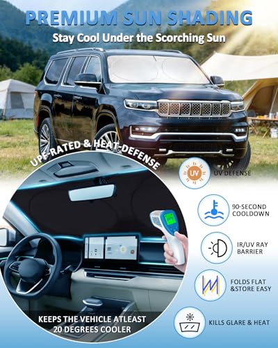 Image of Windshield Sun Shade for Jeep Wagoneer 2022-2026 Front Window Sunshade | Custom-Fit Wagoneer Sun Visor Protector, 99% UV Block Heat Silver Reflective Sun Shield