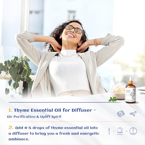 Image of HIQILI 3.38 Fl Oz Thyme Essential Oil, 100% Pure Undiluted for Hair, Skin, Diffuser, Aromatherapy, Includes 10ML Travel Bottle - 100ML